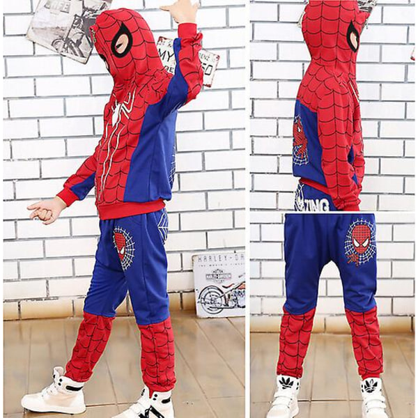 Kids Boy Spiderman Hoodie Outfits Fancy Set Sweatshirt + Byxor Träningsoverall Blue Spiderman 8-9 Years
