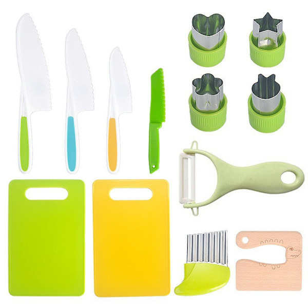 Lapset leikkivät keittiöveitsiä keittiövälinesarja lapsille keittiölelut 13pcs/set