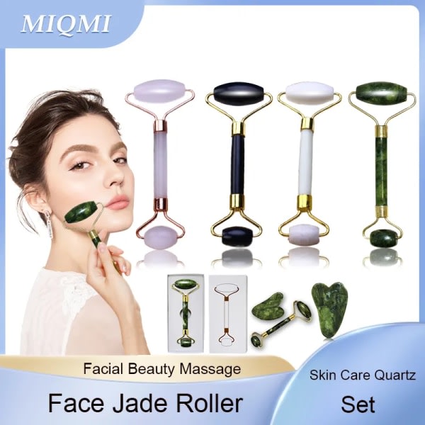 Hudpleje Quartz Stone Natural Facial Jade Roller Set 2