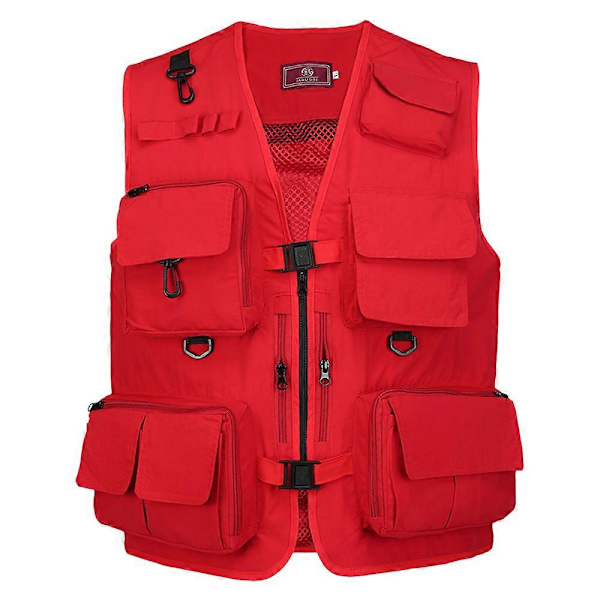 Sommer Mesh Vest med Flere Lommer Hurtigtørrende Rød Jakke[YDE] Red XXL