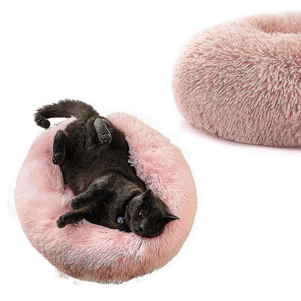 Tvättbar Lugnande Bekväm Donut Style Plysch katt- eller hundsäng Läder Rosa XL