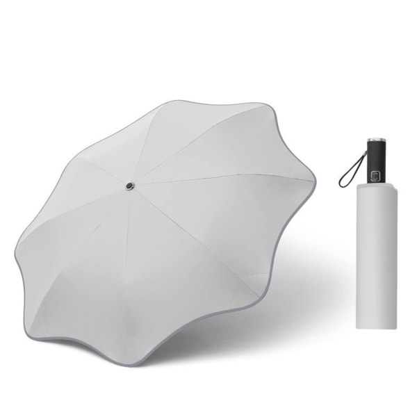 Rund anti-poke solrik paraply med reflekterende striper UV-bestandig hel glassfiberskjelett 8 ribber (vinylhvit)