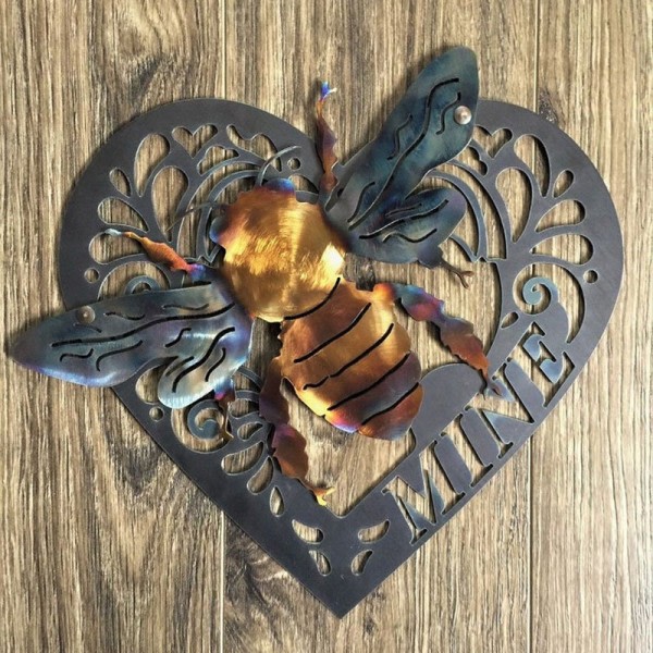 Bee Collector Metallkonst Vägghängande prydnad innenhus eller dekket utendørs vegghängande prydnad S Crown