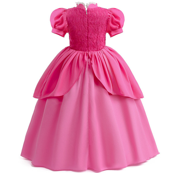 Prinsessan Peach-dräkt för flickor med kronörhängen, lämplig för 120 cm längd
