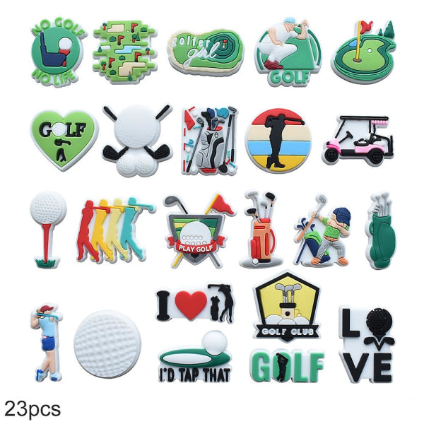 23st Cartoon Golf Series Skor Berlocker För Crocs Clog Sandaler Dekoration Tillbehör Presenter