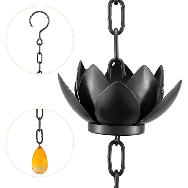 (c)Regnkedja, Lotus Regnvattenuppsamlare för Utomhusstuprör, Regnkedjekoppar för att Ersätta Stuprör Black