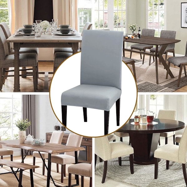 Spisestuestoltrekk Sett med 4 eller 6, Stretch Avtakbart Vaskbart Spisestuestolbeskyttelse Dekorasjon Slipcover Setetrekk for Hotell Lys Grå light Grey 4pcs