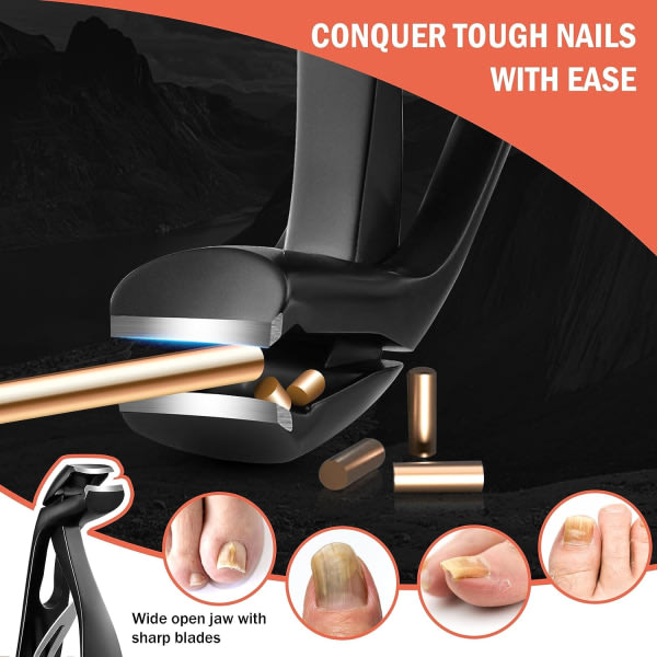 Nagelklippare med vinklat hoved for seniorer - Ergonomisk tånagelklippare for tjocka naglar, Nagelklippare i premiumstål (svart)