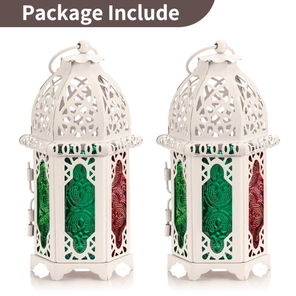 2 stearinlyslykter i marokkansk stil - små med glassmalerier
