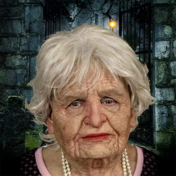 Halloween Gubbmaske, Den ældre Gubben Hovedbeklædning Realistisk Silikonmaske Helhoved Tricky Rekvisit Old Woman