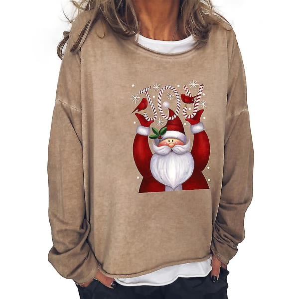 Santa's print long-sleeved T-shirt Tops Coffee 3XL