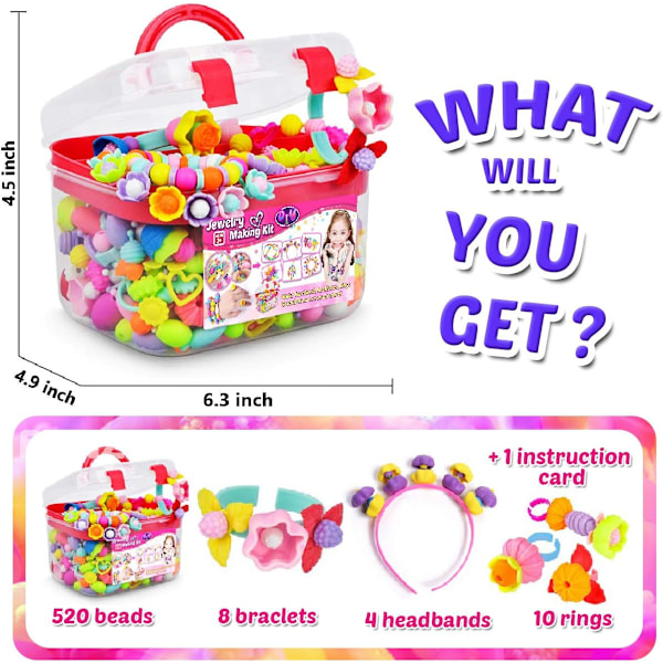 500+ Snap Beads för barn Smyckestillverkning - Flickors pysselleksaker, DIY Armbandsset, Kreativ present till flickor 3+[YD]