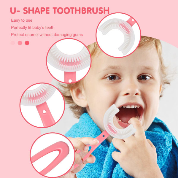 2 kpl Kids U -muotoinen hammasharja, elintarvikelaatuinen pehmeä silikonihammasharja, pään hampaiden puhdistus, 360° suun hampaiden hoitoon tarkoitettu lasten hammasharja, 2-12 vuotiaille (sininen)