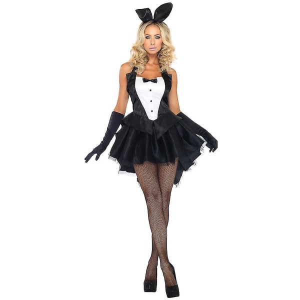 Svart og vit kanin outfit kanin flicka kostymer Swallowtail klänning scen kostym M