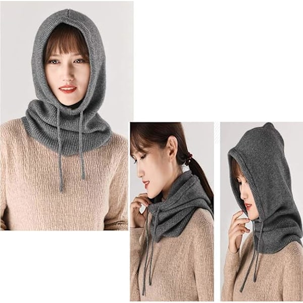 Dam Balaclava Huva Mössa Vinter Kasmirstickade Mössor Skidmask Skidmössa Utomhus (Mörkgrå) Dark Grey