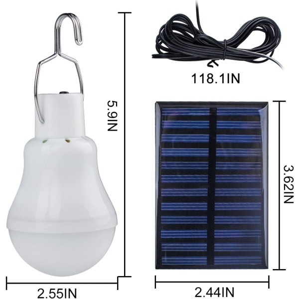 Solcellelyspære, 3 W, 3 m ladekabel, solcellepanelbelysning, 2 stk.