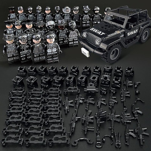 Set 22 minihahmolla ja Jeep Military Series Skurk -minihahmolla Byggklossar Leksaker Svart 1 par