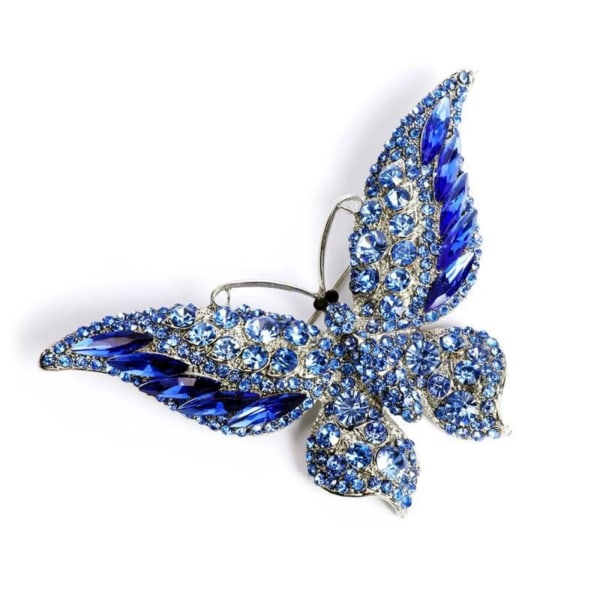 Krystall Rhinestone Butterfly Brosje Elegant Lapel Pins Kjole Tilbehør Smykker Gave Til Kvinner Jenter (Blå)
