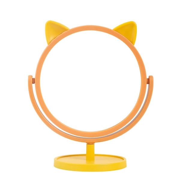 Enkelsidig sminkspegel Kattöronformad rund sminkspegel 360 graders rotasjonsbordsspegel med stativ Gul
