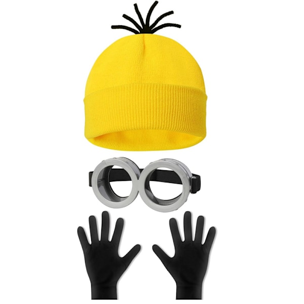 Halloween-asu Beanie-hattu Minion-lasit Hanskat Maskaraasupuku Despicable Me Cosplay Tarvikkeet Aikuinen