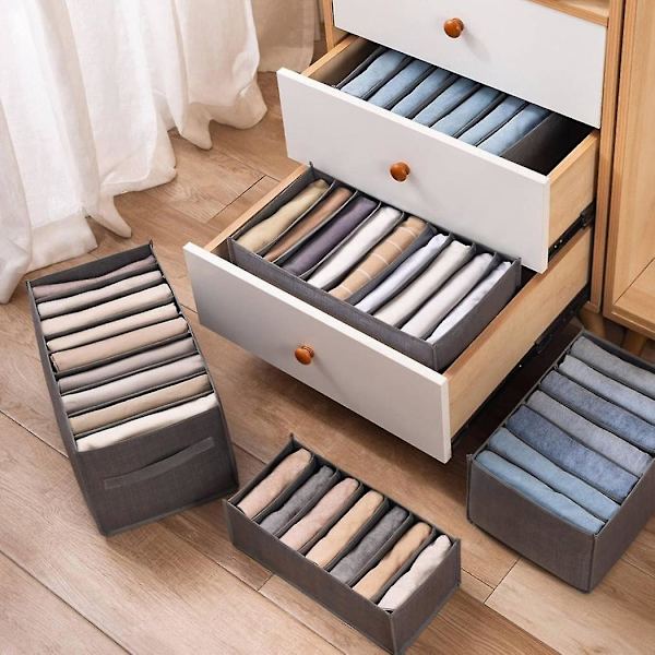 6 stk. Skuffer til Jeans Bukser T-shirt Opbevaringskasser Organizer Skab Garderobe Skuffer Orga