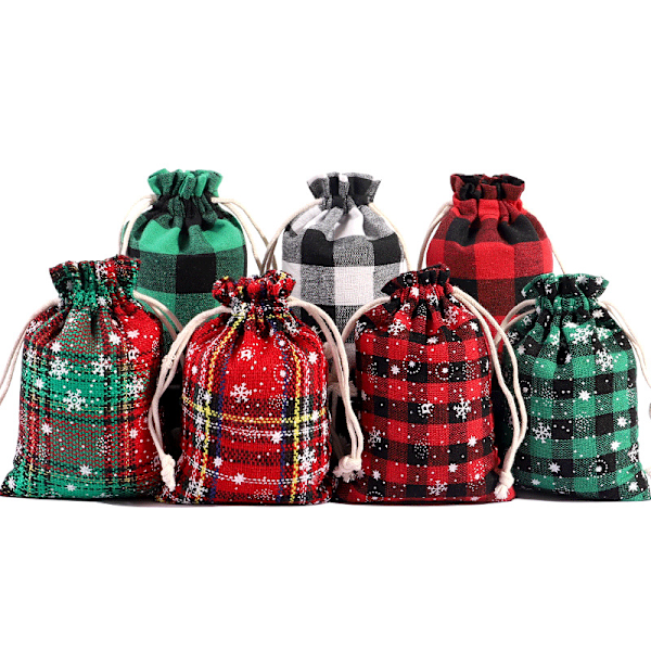 7 stk julegodisposer med snøfnugg mønster Buffalo Plaid Fav