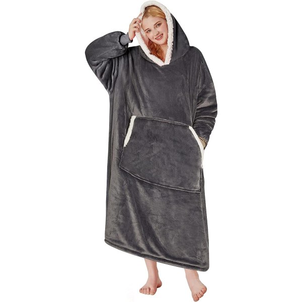 Oversized Wearable Blanket Hoodie, One Size Fits All (Grå) Flane