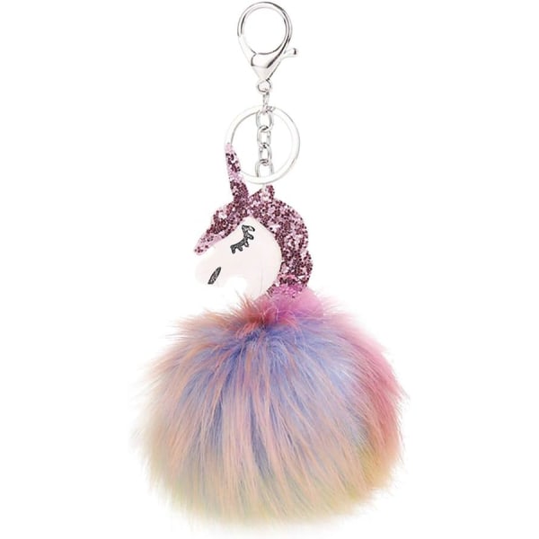 Unicorn nøkkelring med Bobble anheng Jul Pompom Bag Charm Plysj nøkkelring for barn Jenter Håndveske Keys Bil (lilla)