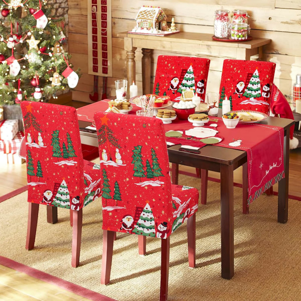 4-pack Julstolsöverdrag, Stretch, Avtagbar Tvättbar Matrumsstol Christmas Tree Christmas Tree 4