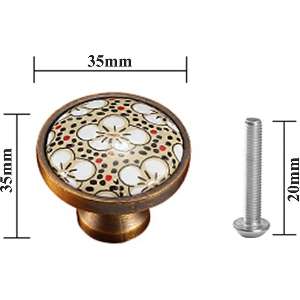 6 dele keramiska skåpsknoppar, keramiska plommonblomningsdesign Skåphandtag Skåpsrattar Lådknoppar Möbeldekoration 35 mm Dörrlådashandtag Vin