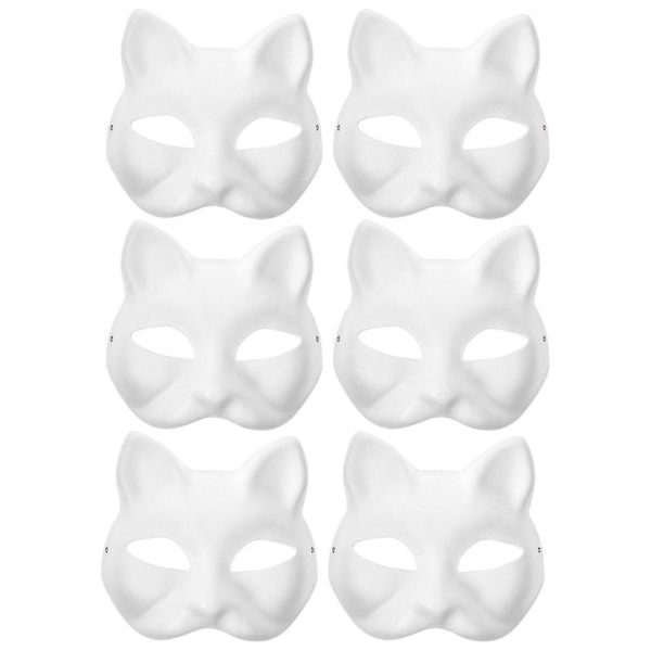 6 st Blank Cat Molding Masker Performance Cosplay Cosplay Mask Omålade kattmasker Vita 18X17X6CM