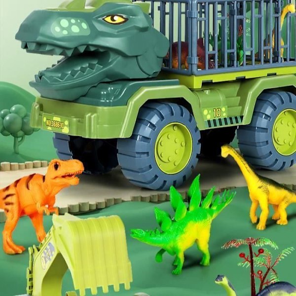 Dinosaurie Lastbil Leksak, Dinosaurie Transportbil - med 3 Mini Plast Dinosaurier - Pojkpresent