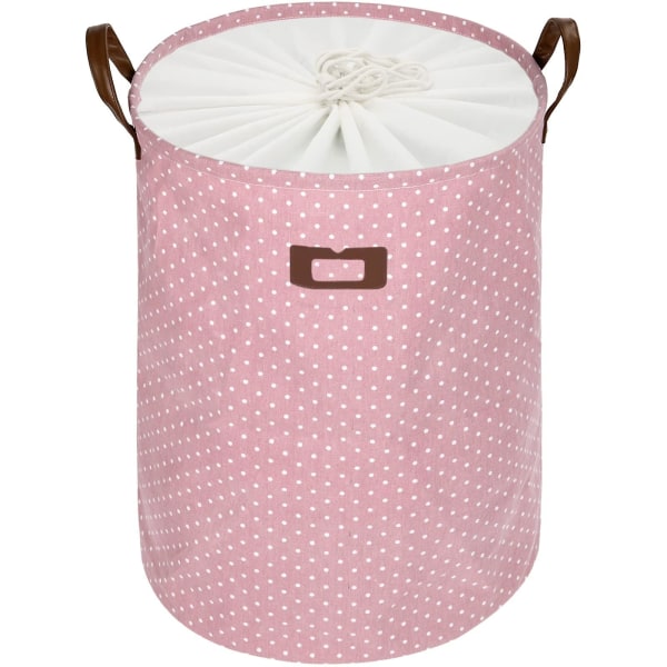 Fristående tvättkorg med lås, hopfällbar extra stor dragsko för förvaring av klær med håndtag (rosa)