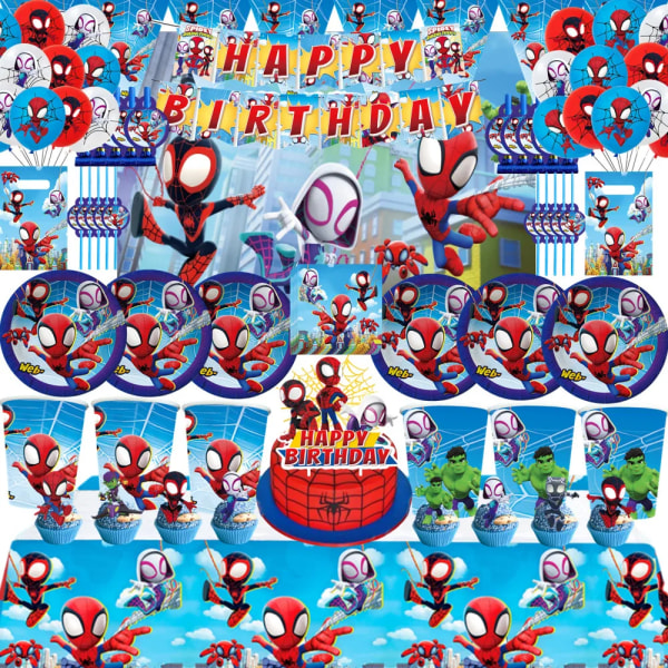 Spider-Man og hans fantastiske venner Festdekorationer Paptallerkner Bordsdug Spider-Man-tema Baby Shower Balloner Børnegaver