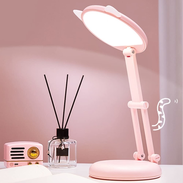 LED bordlampe for barn, Pink Cat Ear Girl Nattbordslampe