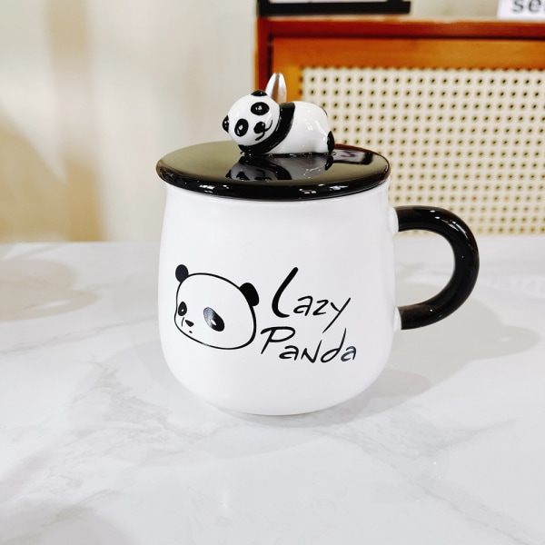 Söt Panda kaffemugg med 3D Panda lock och sked, present