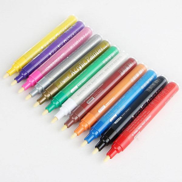 12 stycken vattentät akrylmarkör handskriven penna dagbok gra