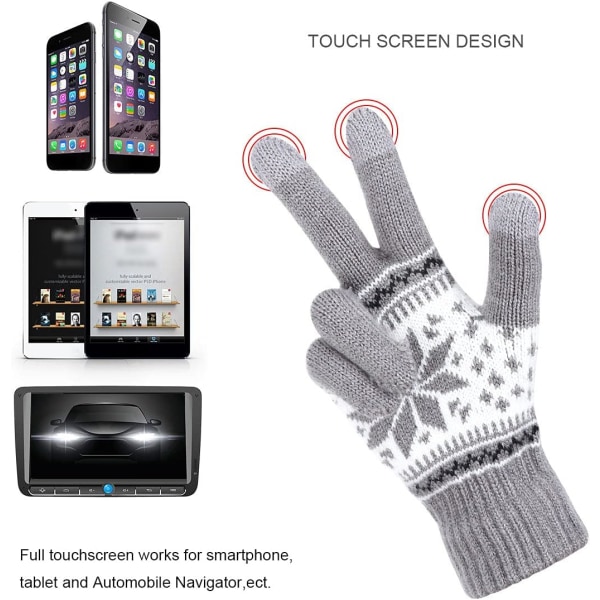 Strikkede hansker for kvinner TouchScreen Vinter Snø Blomsterutskrift Varme votter Unisex
