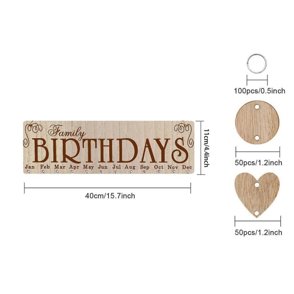 Bursdagskalender i tre veggoppheng, kalenderskilt for bursdagspåminnelse for familie og venner, med 100 etiketter, DIY-trekalender, Birt