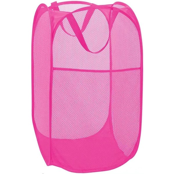 75L Deluxe kraftig mesh pop-up vaskekorg med sidofika for vaskestuga, bad, barnrum, sovsal eller resor (Rouge, 36x36x60cm)