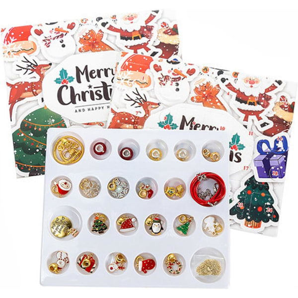 Julepynt Adventkalender Armbånd Smykker Blind Box 2024, Julekalender 24 Dages Nedtælling Blind Box