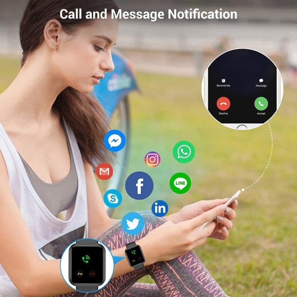Smartklokke, 1,44 tommers Touch Fitness Tracker med Sports Smart Watch, melding og anropspåminnelse Smartklokke for menn, kvinner, barn