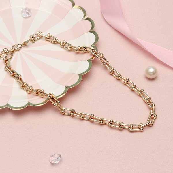 U-muotoinen linkkiketju choker-kaulakoru titaanista, rohkea ja paksu kaulakoru naisille Gold