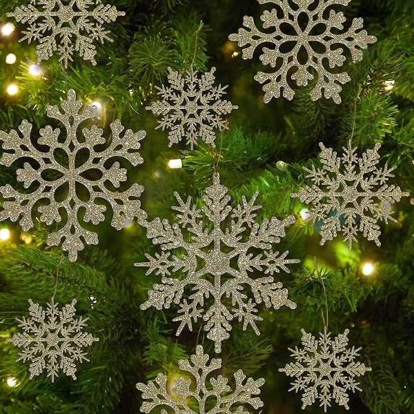 36 st Julguld Snöflinga Ornament Plast Glitter Snöflingor Ornament För Vinter Julgransdekorationer Storlek Varierar Hantverk Snöflingor