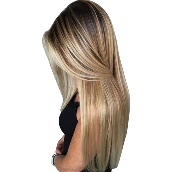 Kvinnor rakt hår Peruk Synteettinen gradientti Svart Blont hår Värmebeständig lång peruk Svart