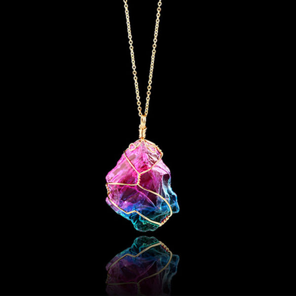 Naturlig kristall regnbågsstenhänge Naturlig oregelbunden stenstenshänge omlindad med tråd for smyckestillverkning