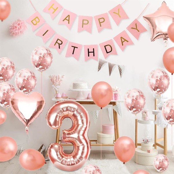 3 fødselsdagspigeballon, roseguldballon 3, rosaguld 3. fødsel