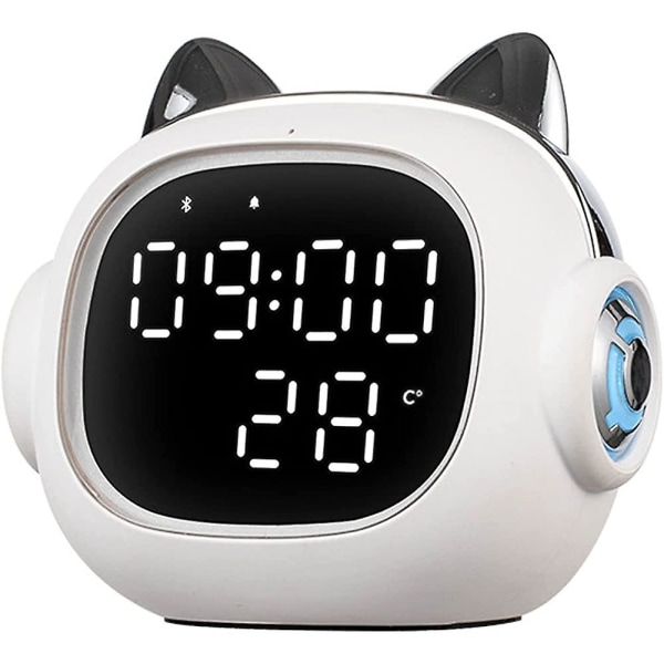 Cat vækkeur med Bluetooth-højttaler, 2 grupper af uafhængige alarmer, smart vækkeur