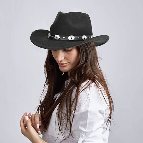 Länsimainen Cowboy-hattu Miehille ja Naisille Klassinen Rullattava Fedora-hattu Soljella Varustetulla Vyöllä