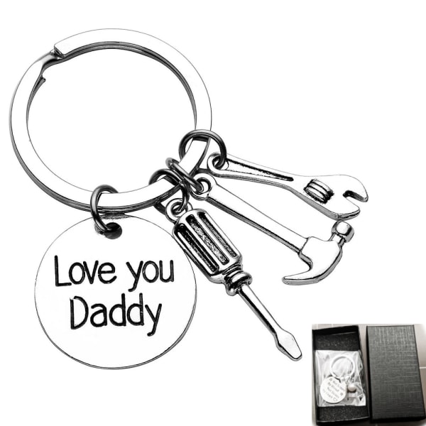 Sølv nøglering med skruetrækker skruenøglehammer - Love You Daddy (